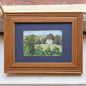 Original Framed Landscape oil Painting with Brown Frame